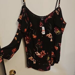 Le Chateau Multicolor Floral Cold Shoulder Blouse